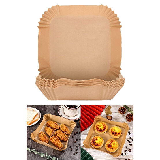 Buffer ® 100 Adet Air Fryer Pişirme Kağıdı Tek Kullanımlık Yağ Geçirmez Kağıt Kare Tabak Model