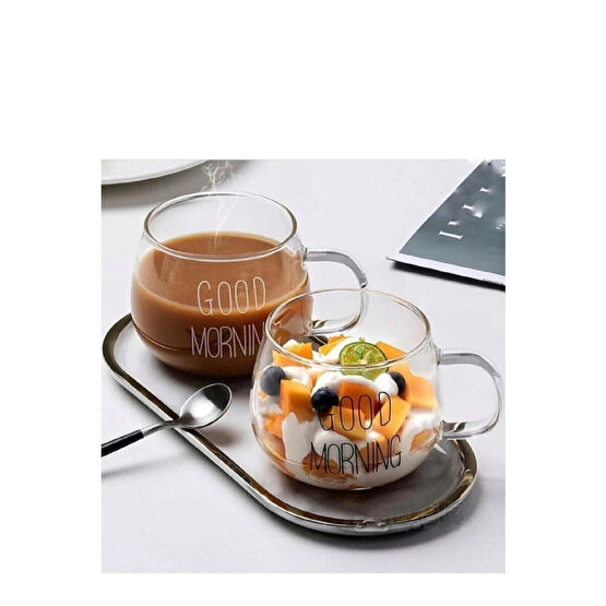 Buhara ithalat 2 Li Good Morning Günaydın 400 ml Borosilikat Cam Kupa Fincan / Bardak / Kahve Takımı Fiyatı