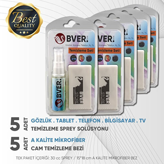 Bver 5 Adet Gözlük Camı / Cep Telefonu / Fotoğraf Makinesi / Bilgisayar ve Tablet Temizleme Seti Temizleme Ürünleri Fiyatı