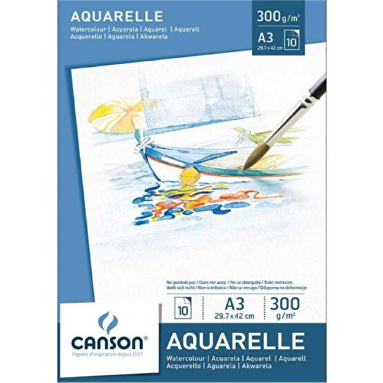 Canson Leisure Aquarelle Pad 300G Sulu Boya Blok 10 Sayfa A3 (29.7X42CM) - Karışık-Çok Renkli - standart Resim Defteri Fiyatı