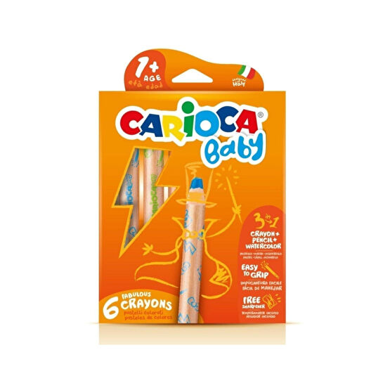 CARIOCA 3Ü 1 Arada Jumbo Ahşap Gövdeli Boya Kalemi 6Lı /