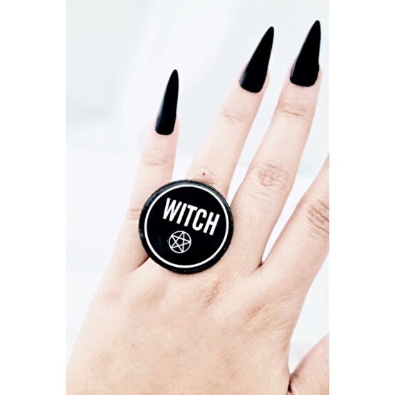 Carpe Gothic Witch Pentgagram Yüzük - Beyaz - Sarı - S / M Bijuteri Yüzük Fiyatı