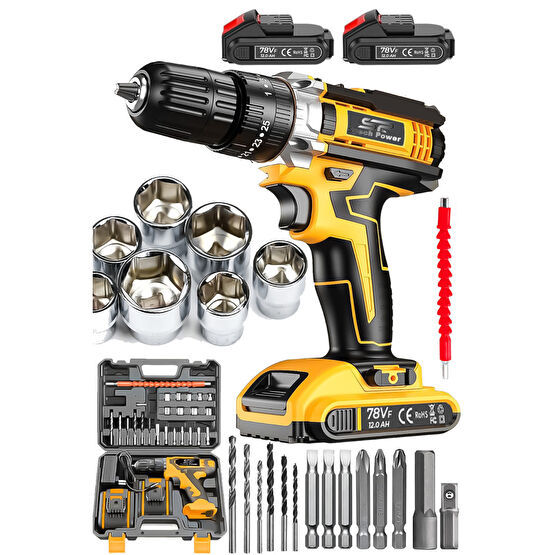 Catfiller Spech Power X 58 V 12 Ah Çift Akülü Metal Dişli Şanzıman Şarjlı Vidalama Matkap 28 Parça Uç Setli Akülü Vidalama Makinesi Fiyatı