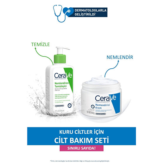 CeraVe Kuru Ciltler Için Cilt Bakım Seti; Nemlendiren Temizleyici 236 ml Nemlendirici Krem Kavanoz 340 G Cilt Temizleme ve Peeling Fiyatı