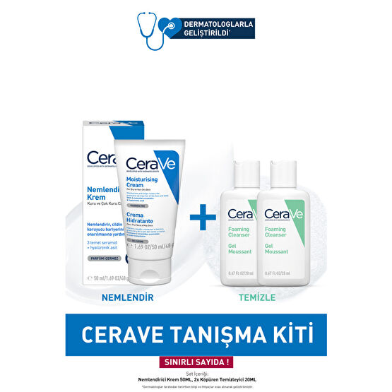 CeraVe Nemlendirici Krem 50 ml + Köpüren Temizleyici Tanışma Kiti Cilt Temizleme ve Peeling Fiyatı