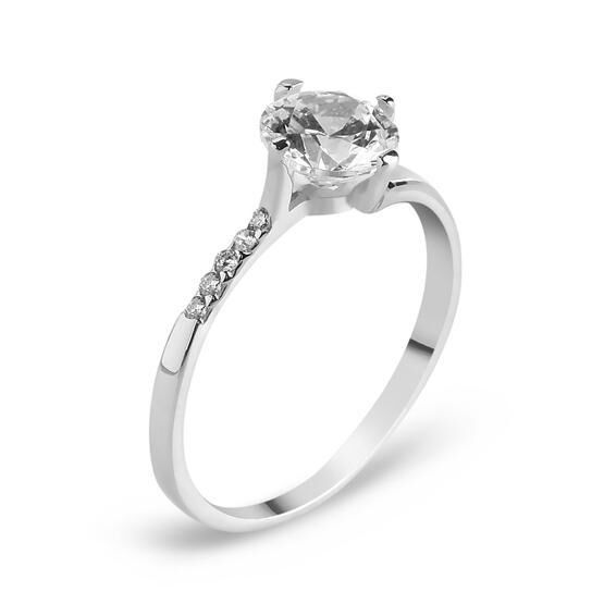 Chavin BR12 Altın 0.80 Crt Swarovski Tek Taş Yüzük