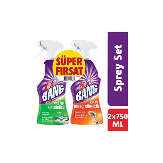 Cillit Bang Banyo Ve Mutfak Temizleyici Yağ Çözücü Ve Kireç Sökücü Sprey Set (2X750 ML) Parlatıcı ve Temizleyiciler Fiyatı