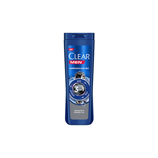 Clear Men 3 In 1 Şampuan & Duş Jeli Arındırıcı Kömür Saç Yüz Vücut Için 350 ml