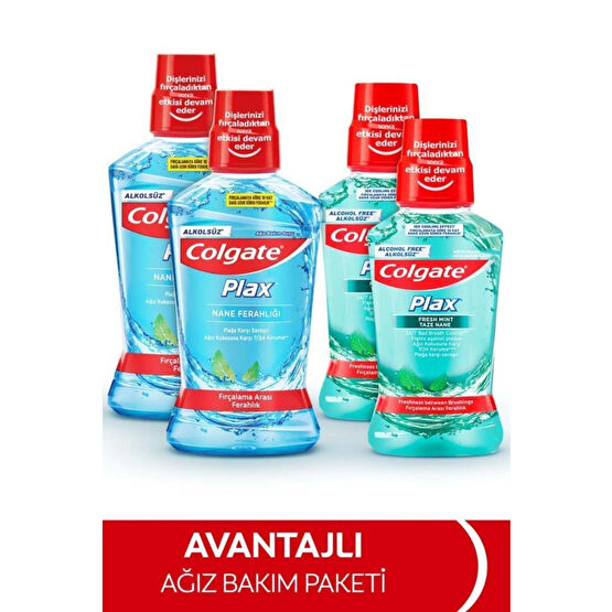 Colgate Plax Nane Ferahlığı Alkolsüz Ağız Bakım Suyu 500 ml Plax Taze Nane 250 ml X 2 Adet Ağız Gargara ve Spreyi Fiyatı