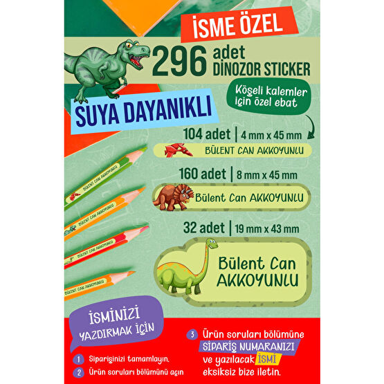colortouch 296 ADET Dinozor Serisi-2 Okul Etiketi Kalem Etiketi Defter Etiketi Kişiye Özel İsim Etiketi Etiket Fiyatı