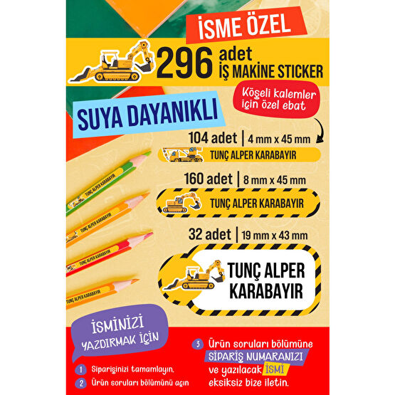 colortouch 296 ADET İş Makine Serisi Okul Etiketi Kalem Etiketi Defter Etiketi Kişiye Özel İsim Etiketi Etiket Fiyatı