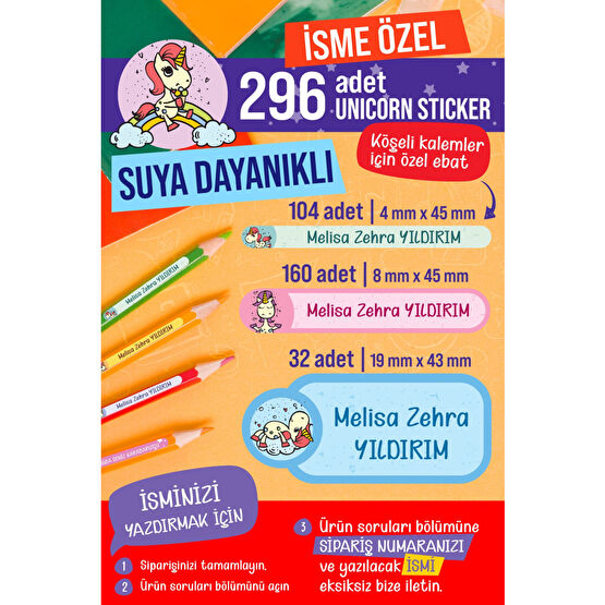 colortouch 296 ADET Unicorn Seri Okul Etiketi Kalem Etiketi Defter Etiketi Kişiye Özel İsim Yazılabilen Etiket Etiket Fiyatı