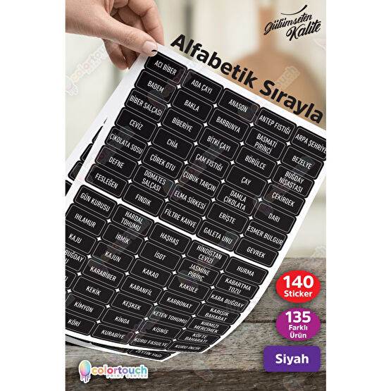 colortouch Siyah 140 Adet Baharat Bakliyat Kuruyemiş Kavanoz Etiketi Sticker Düzenleyici Etiket Fiyatı