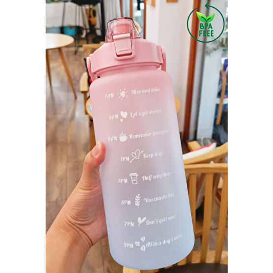 Comprox Motivasyonel Su Matarası Pipetli Stickerli Su Şişesi Suluk 2000ml (2lt) Bpa Içermez Spor Salonu Matara Fiyatı