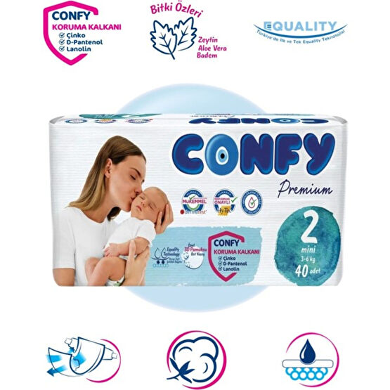 Confy Premium 2 Numara Bebek Bezi Mini 3 - 6 Kg 40 Adet - 2 Beden Mini 3 / 6 Kg 40'lı Bebek Bezi Fiyatı