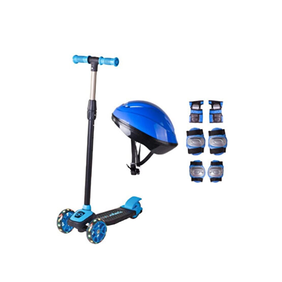 Cool Wheels Mavi 3 Yaş Üstü Işıklı Scooter Kask Seti Scooter Fiyatı