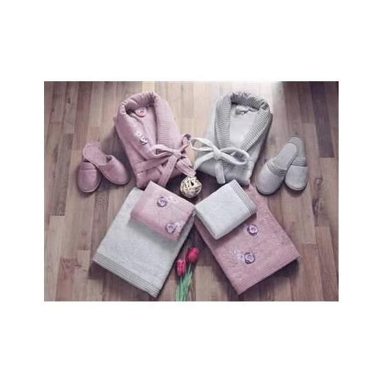Cotton Box Nakıslı Krem Aile Bornoz Seti