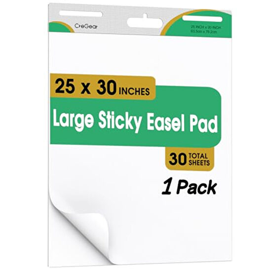 CREGEAR Sticky Easel Pad, 25 x 30 Inches, 1 Pack 30 Sheets/Pad, Large White Sticky Easel Paper for Office and Classrooms, Flip Chart Paper for Teachers Şövale Fiyatı