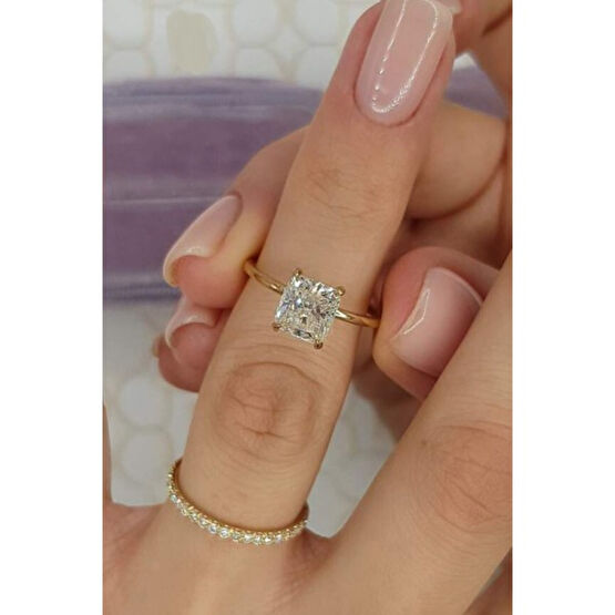 Crystal Diamond Zirconia Labaratuvar Pırlantası 1 Carat Baget Tektaş ve 0.28 Carat Tamtur Yüzük - Sarı - 19 Pırlanta Tek Taş Yüzük Fiyatı