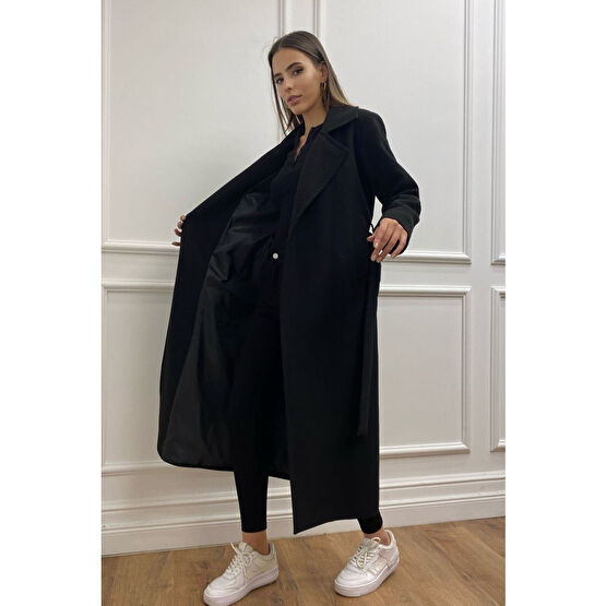 CurcunaShop Puella Kuşaklı Kaşe Kaban 44 Beden Bayan Mont Fiyatı