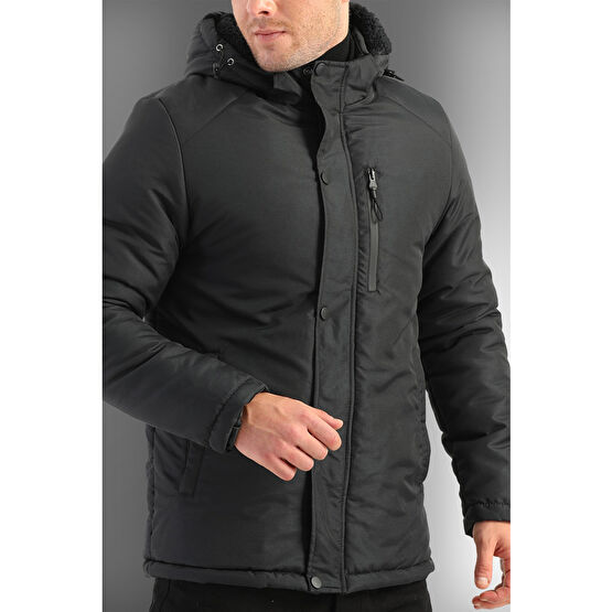 D1fference Erkek Siyah Polarlı Çıkma Kapüşonlu Su Ve Rüzgar Geçirmez Spor Kışlık Mont & Kaban & Parka L Beden Mont (Outdoor) Fiyatı