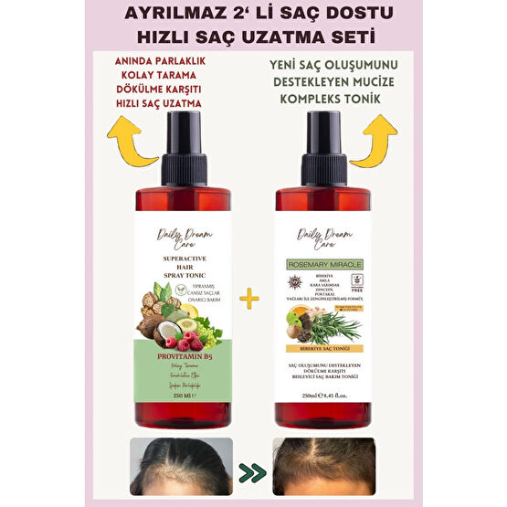 DAİLY DREAM CARE Saç Dostu 2’Li Tonik Seti Hızlı Uzama Biberiye Tonik+Dökülme Karşıtı Sirkeli Tonik Saç Bakım Losyonu / Toniği Fiyatı