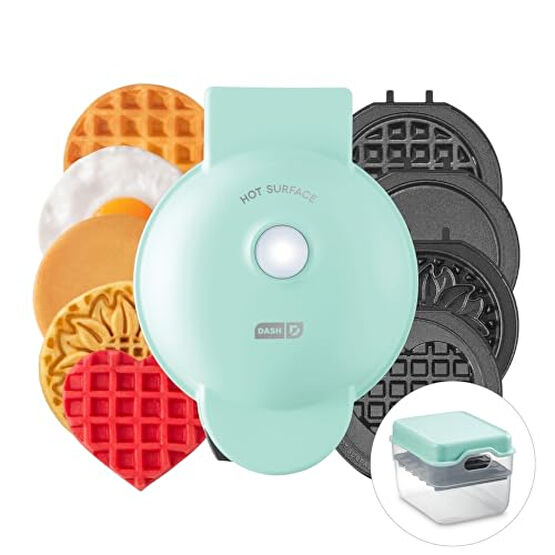 DASH Multimaker Mini System - Waffle Maker with Six 4” Removable Plates & Storage Case: Waffle Iron & Griddle, 4-in-1 Mini Waffle Maker for Kids and Families – Nonstick Surface, Just Add Batter (Aqua) Waffle Makinesi Fiyatı