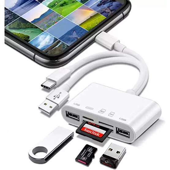 Daytona NK1032 Pro Type-C Lightning Usb-A To 2x Usb3.0 Sd Tf Pd Kart Okuyucu Çevirici Hub Adaptör Hafıza Kartları Fiyatı