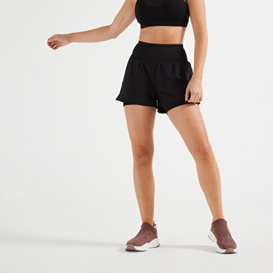 Decathlon DOMYOS Kadın Siyah Taytlı Spor Şortu 120 - Fitness Kardiyo Şort & Kapri (Outdoor) Fiyatı