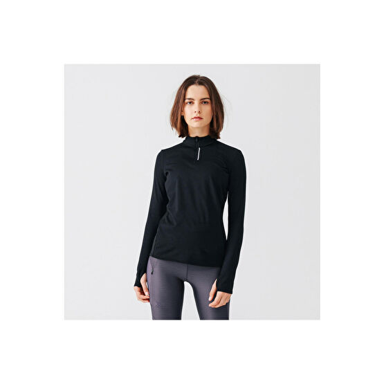 Decathlon Kadın Uzun Kollu Koşu Tişörtü - Siyah - Warm 40 Beden T-Shirt & Sweatshirt (Outdoor) Fiyatı
