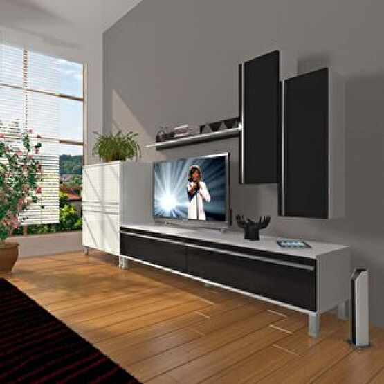 Decoraktiv Eko 6 Mdf Std Krom Ayaklı Tv Ünitesi Tv Sehpası Beyaz - Siyah Tv Ünitesi / Sehpası Fiyatı