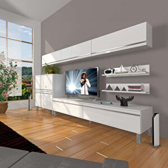 Decoraktiv Eko 8 Mdf Std Krom Ayaklı Tv Ünitesi Tv Sehpası Parlak Beyaz Tv Ünitesi / Sehpası Fiyatı