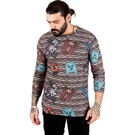 Deepsea Fashion Baskılı Slim Fit Bisiklet Yaka Yeni Sezon Erkek Sweatshirt 2303073 Erkek Sweatshirt Fiyatı