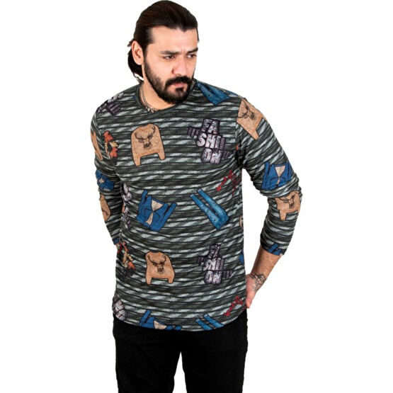 Deepsea Fashion Baskılı Slim Fit Bisiklet Yaka Yeni Sezon Erkek Sweatshirt 2303073 Erkek Sweatshirt Fiyatı