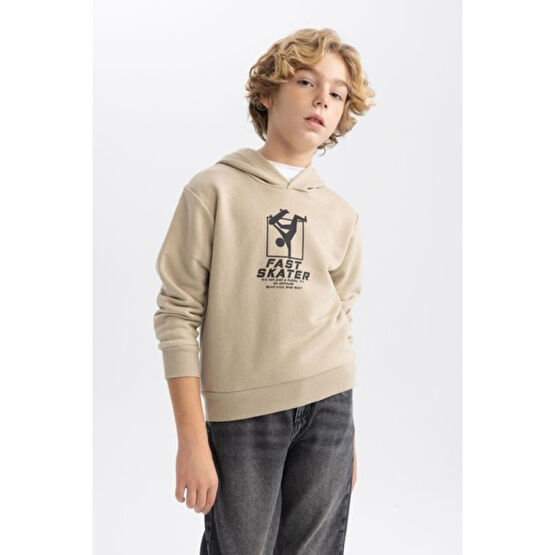 DeFacto Erkek Çocuk Baskılı Kapüşonlu Kalın Sweatshirt B8998A823CW Erkek Çocuk Sweatshirt Fiyatı