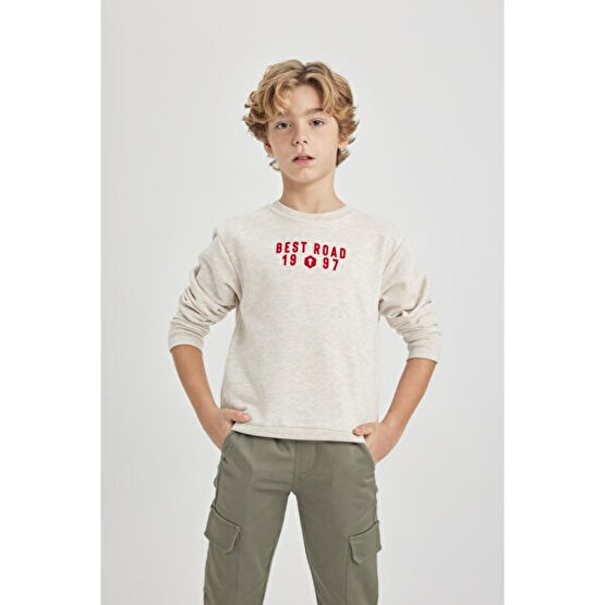 DeFacto Erkek Çocuk Bisiklet Yaka Baskılı Kalın Sweatshirt B8992A823CW Erkek Çocuk Sweatshirt Fiyatı