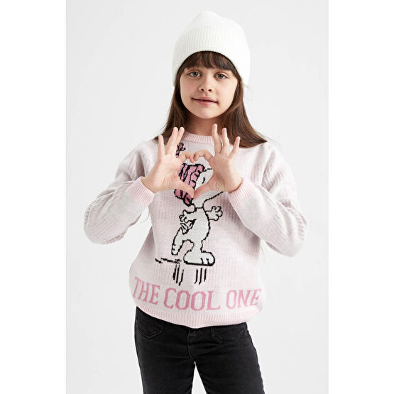 DeFacto Kız Çocuk Snoopy Bisiklet Yaka Triko Kazak 7-8 Yaş Beden
