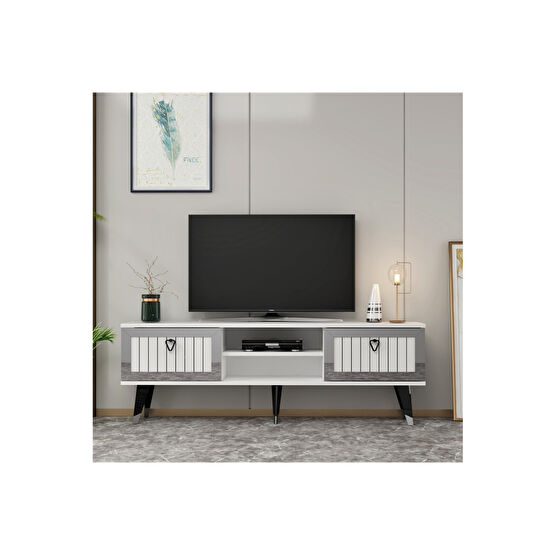 DEMONTE DECOR Lidya Tv Stand Beyaz-gümüş Tv Ünitesi / Sehpası Fiyatı
