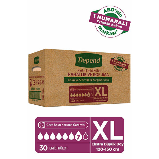 Depend Emici Külot Bayan Ekstra Büyük Boy Xl Beden (bel Ölçüsü 120-150 cm) 30 Adet Hasta Bezleri ve Temizliği Fiyatı