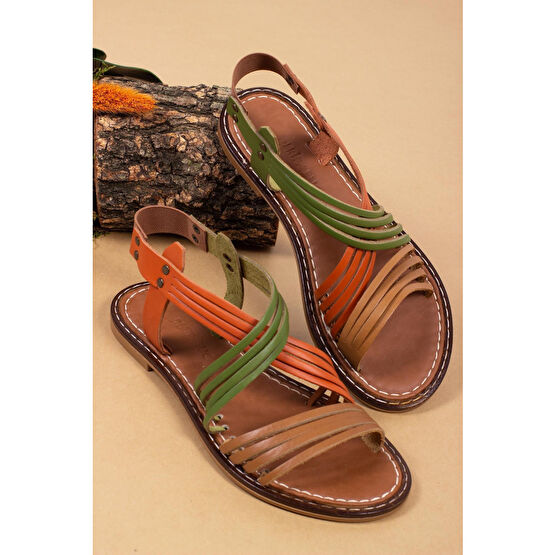 Deripabuc Hakiki Deri Multi-2 Kadın Deri Sandalet Dp28-0863 36 Beden