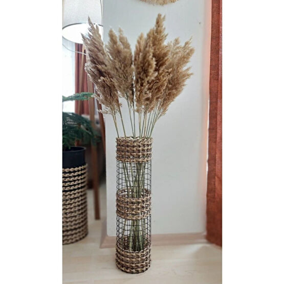 DİLAY HOME DESIGN Dekoratif Jüt Hasır Metal Tel Örgülü El Yapımı Çiçek Pampas Vazosu Vazo Fiyatı
