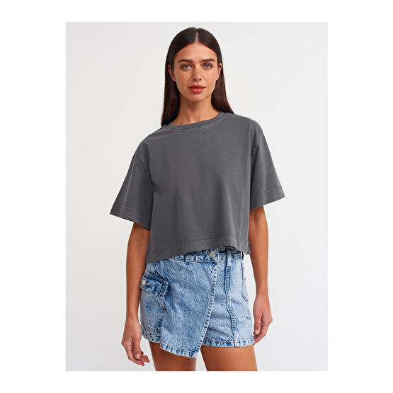 Dilvin 30320 Yıkamalı Tshirt-antrasit 40 Beden Bayan T-shirt Fiyatı
