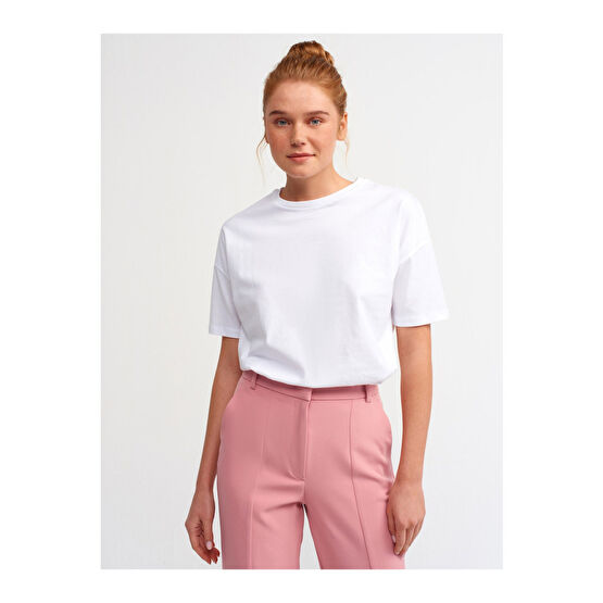 Dilvin Kadın Beyaz Basic T-shirt 3683 38 Beden