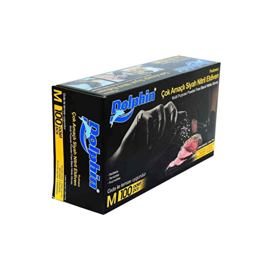 Dolphin 100 Lü Çok Amaçlı Pudrasız Nitril Eldiven Siyah M