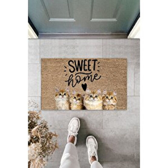 Dormot Home Modern Dijital Baskı Sweet Home Kedi Temalı Kapı Önü Paspası Paspas Fiyatı
