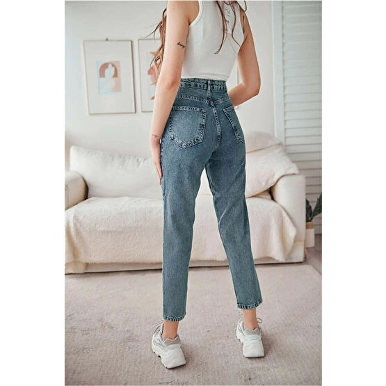 DRC trend Kar Mavi Mom Jean Kadın Boyfriend Yüksek Bel Likralı Kot Pantolon 31 Beden Bayan Jeans / Kot Pantolon Fiyatı