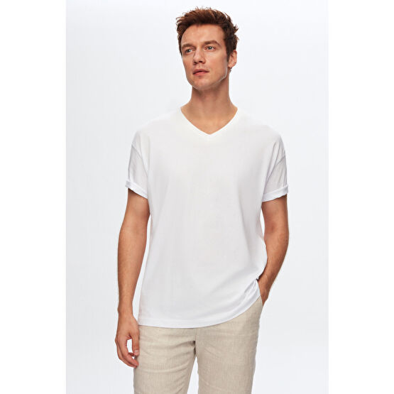 DS Damat Slim Fit Beyaz %100 Pamuk T-shirt S Beden