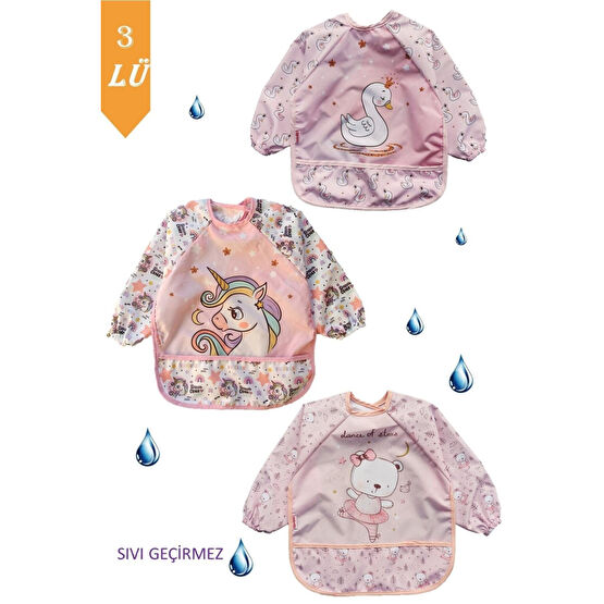 dubi baby 3 Adet Sıvı Geçirmez Unicor Kuğu Ayıcık Desen Bebek Mama Önlüğü 0-3 Yaş Standart Beden Mama Önlüğü Fiyatı