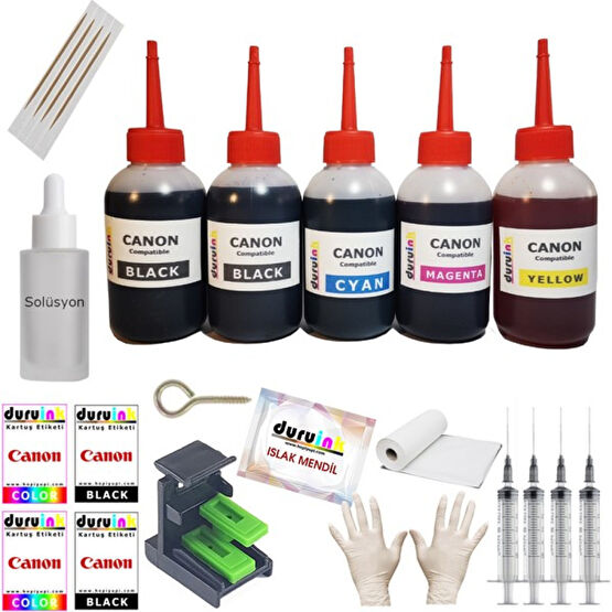 Duruink Canon Pixma E414 PG46 CL56 Yazıcı Uyumlu Kartuş Dolum Seti 5 Li Set 5X100ML Mürekkep - Renkli Kartuş Dolum Ürünleri Fiyatı