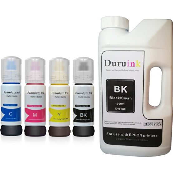 Duruınk Epson Ecotank L6270 101 Uyumlu Muadil Mürekkep Seti  4 Renk x 70ML+1000ML Siyah - Renkli Kartuş Dolum Ürünleri Fiyatı
